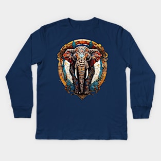 Stained Glass Elephant Kids Long Sleeve T-Shirt